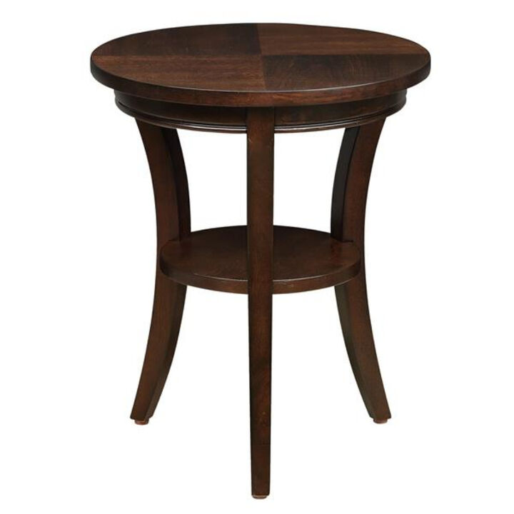 Small Round End Table with Open Shelf, Wood Accent Table for Living Room & Bedroom