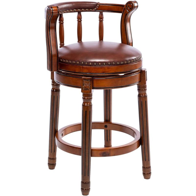 Brown Leather Swivel Bar Stool 26"