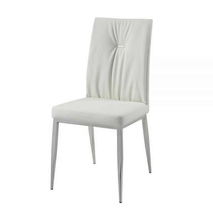 Kami 22 Inch Dining Chair, Set of 2, Tufted Backrest, Beige and Chrome - Benzara