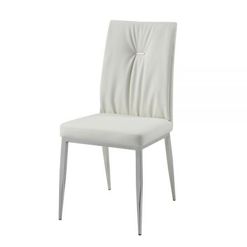 Kami 22 Inch Dining Chair, Set of 2, Tufted Backrest, Beige and Chrome - Benzara