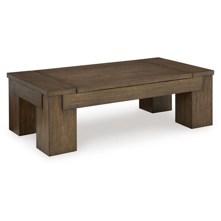 Wain Lift Top Cocktail Coffee Table, 54 Inch Rustic Brown Solid Wood - Benzara