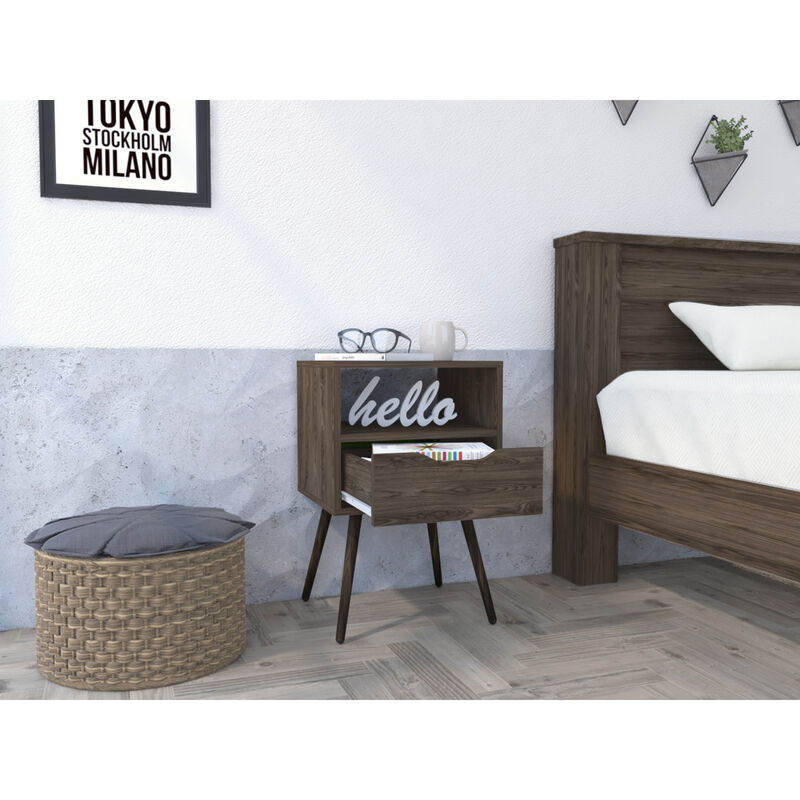 Streamdale Haverson 1-Drawer 1-Shelf Nightstand Dark Walnut