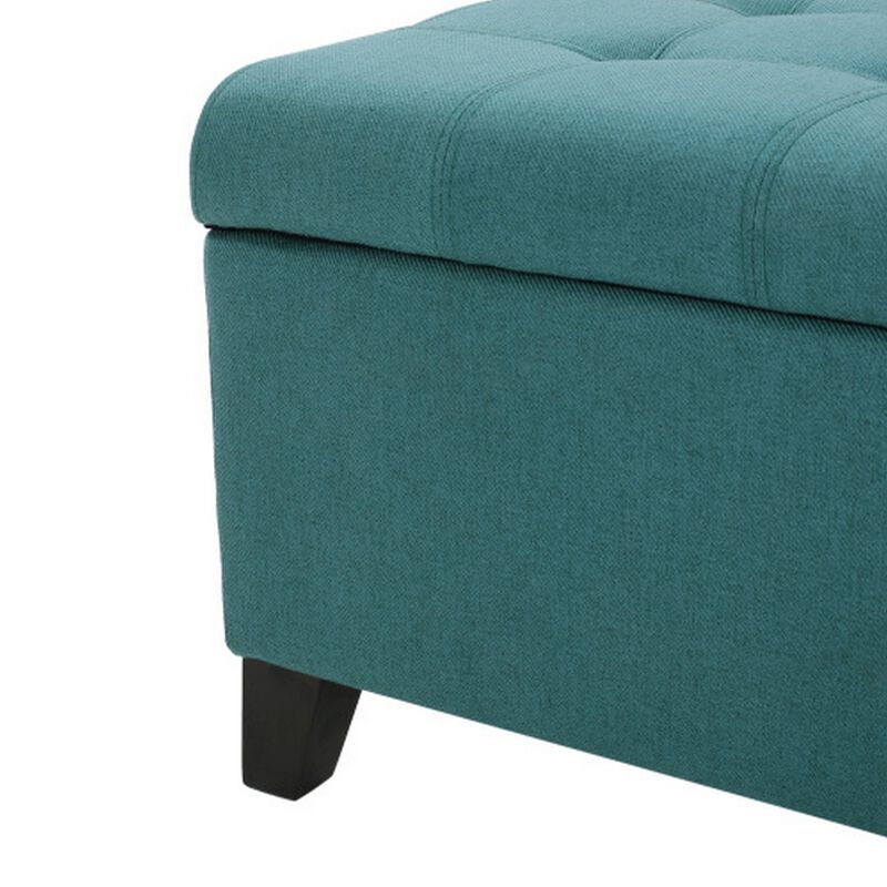 Nira Storage Ottoman Bench, Button Tufted Teal Blue Fabric, 51 Inch -Benzara