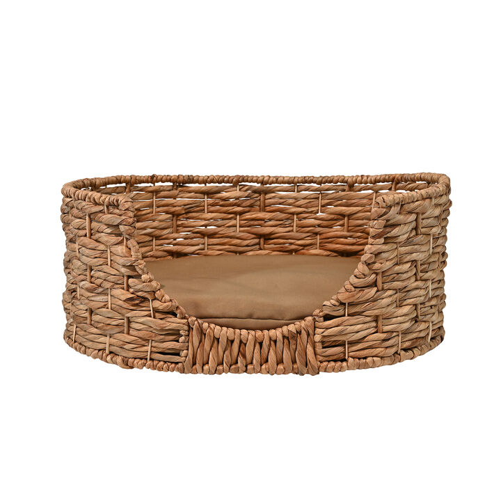 Perri Classic Farmhouse Handwoven Hyacinth Oval Pet Bed with Machine-Washable Cushion