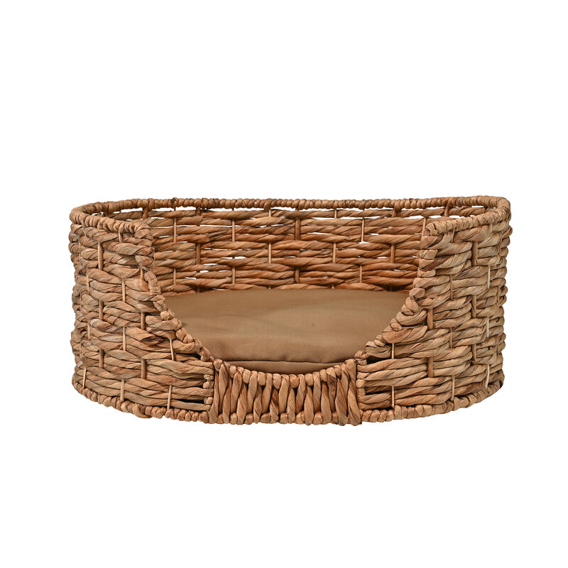 Perri Classic Farmhouse Handwoven Hyacinth Oval Pet Bed with Machine-Washable Cushion