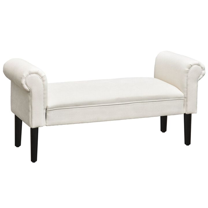 Cream Elegance: 52" Linen Ottoman Bench with Armrests