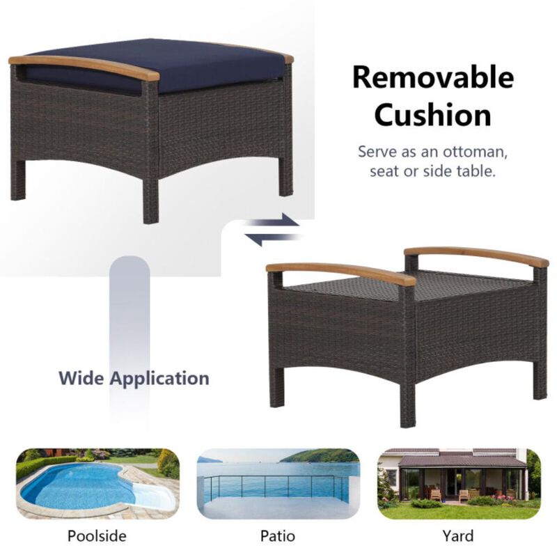 Hivvago Set of 2 Wicker Patio Ottoman Fade-Resistant Foot Rest with Cushion