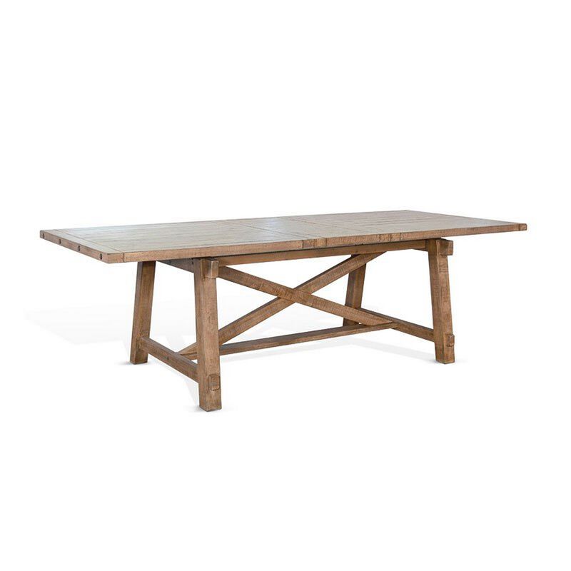 Anva Dining Table with Extendable Plank Top, 76-96 Inch Brown Mahogany - Benzara