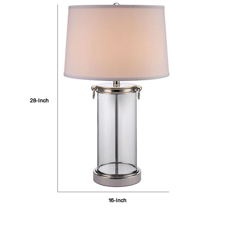 Axie 28 Inch Table Lamp, Glass Stand, Empire Shade, Metal, Nickel Finish-Benzara