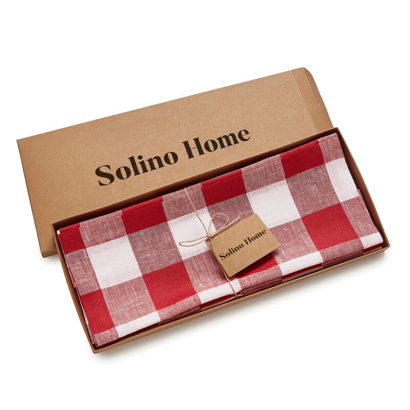 Solino Home 100% Pure Linen 14 x 19 Inch Placemats Set of 4 | Buffalo Check