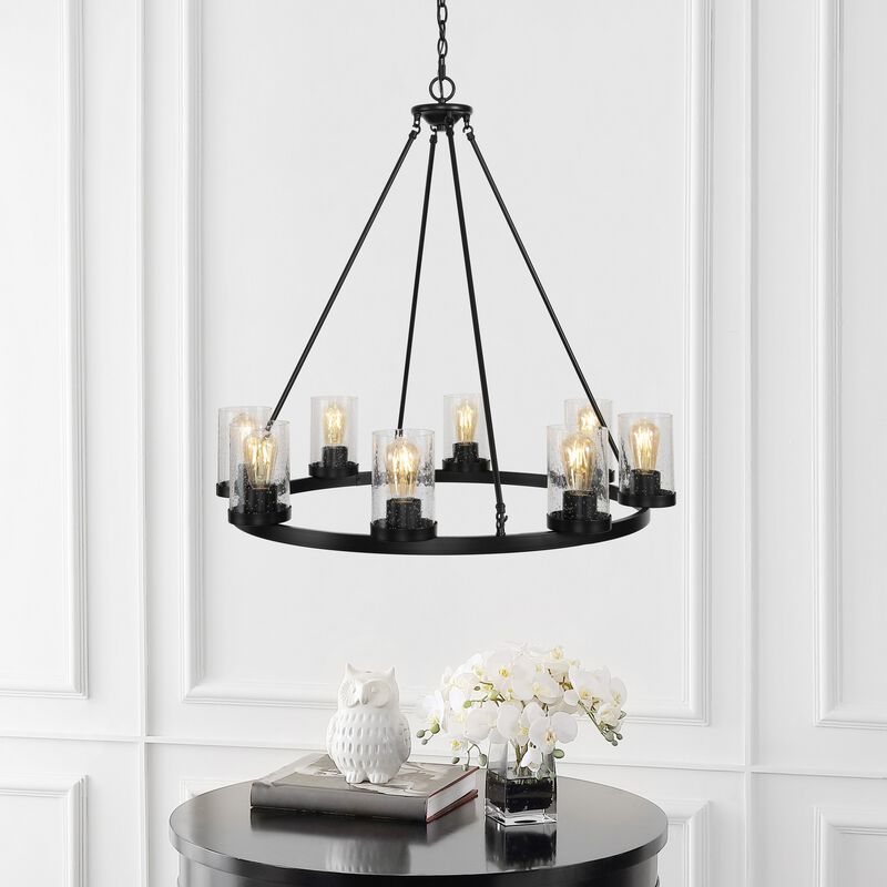 Pablo 8-Light Iron/Seeded Glass Bohemian Cottae LED Chandelier