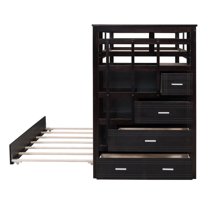 Merax Twin Over Twin Bunk Bed with Trundle and Staircase
