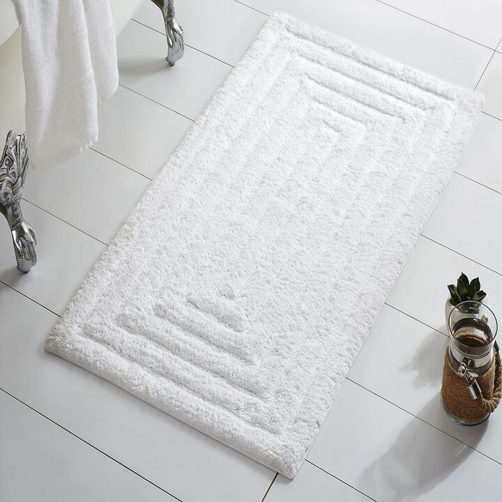 Knightsbridge Stylish And Comfortable All Season Traditional Racetrack Design Cotton Bath Rug 20" X 30" White