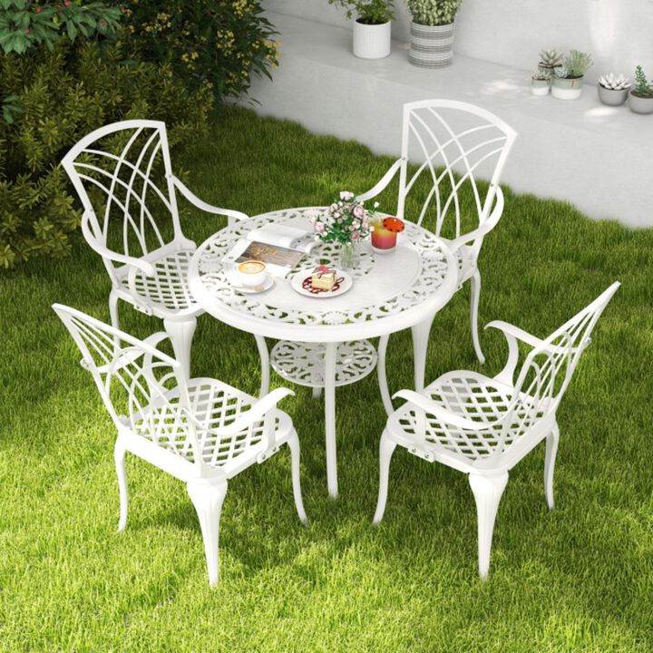 Hivvago 5 Piece Patio Bistro Table Chair Set with Umbrella Hole and Aluminum Frame-White
