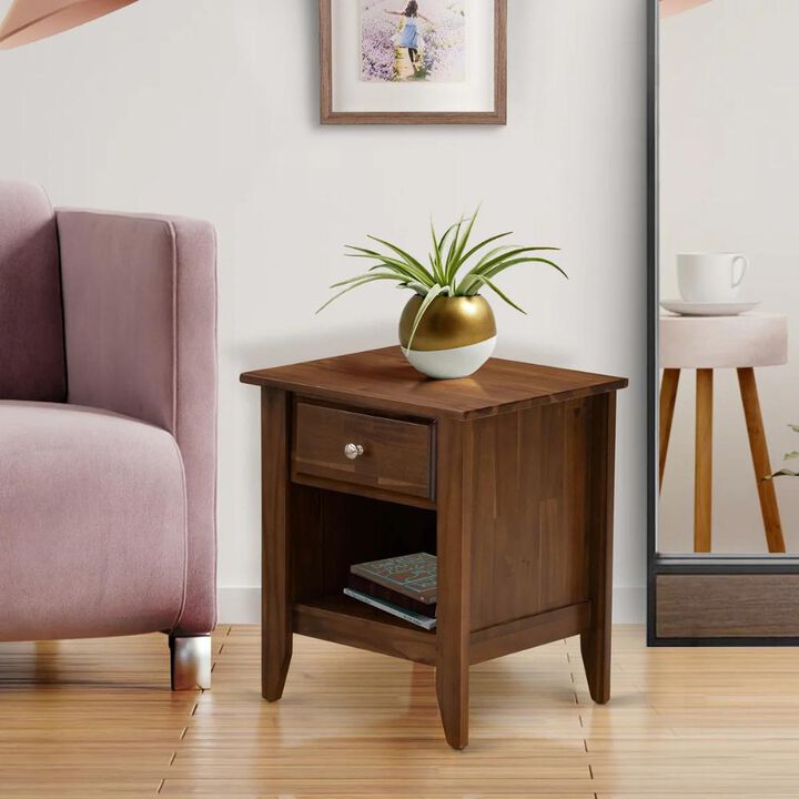 East West Furniture Small Nightstand with 1 Wood Drawer for Bedroom, Stable and Sturdy Constructed - Antique Walnut Finish