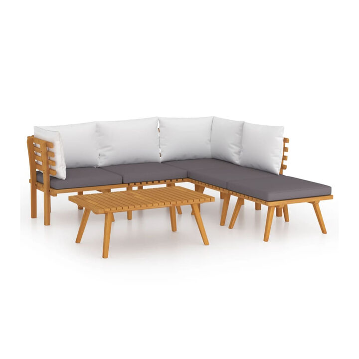 Roma 6pc Modular Outdoor Sofa and Table Set, Solid Wood, White, Gray - Benzara