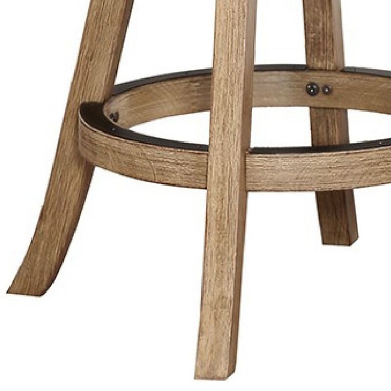 Adam 24 Inch Solid Wood Swivel Counter Stool, Slatted Back, Oat Brown-Benzara
