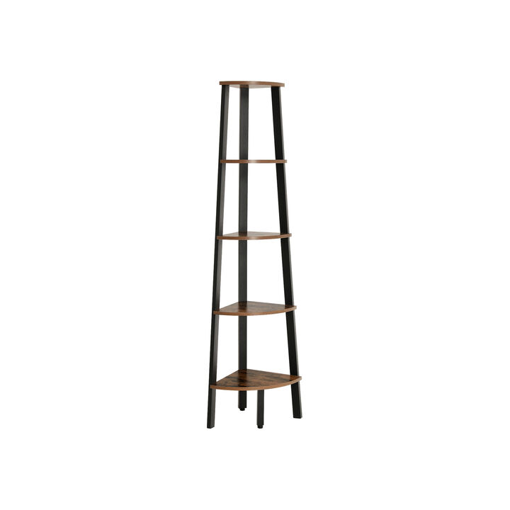 5-Tier Industrial Corner Bookshelf – Wood Look & Metal Frame