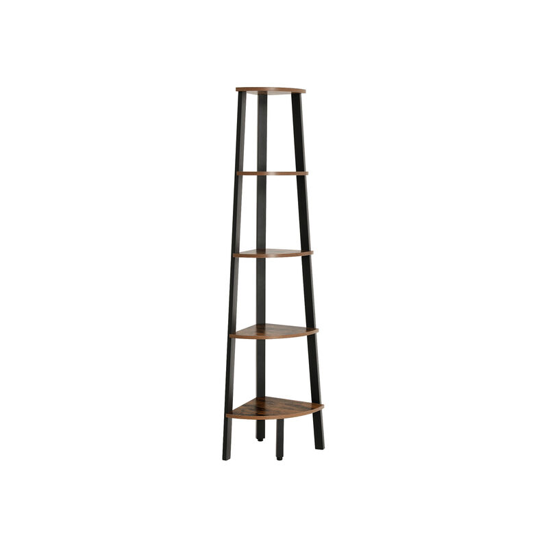 5-Tier Industrial Corner Bookshelf – Wood Look & Metal Frame
