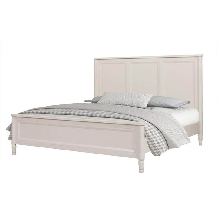 Alta King Size Bed, Classic French Design, White Solid Wood Frame - Benzara