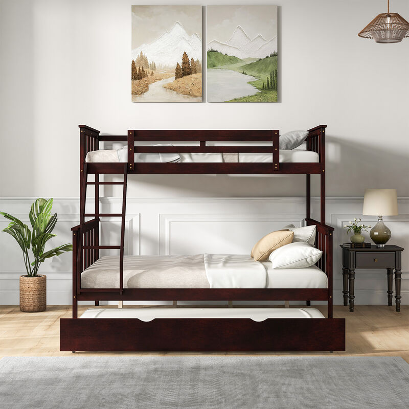 3-in-1 Twin Over Full Bunk Bed with Trundle and Ladder