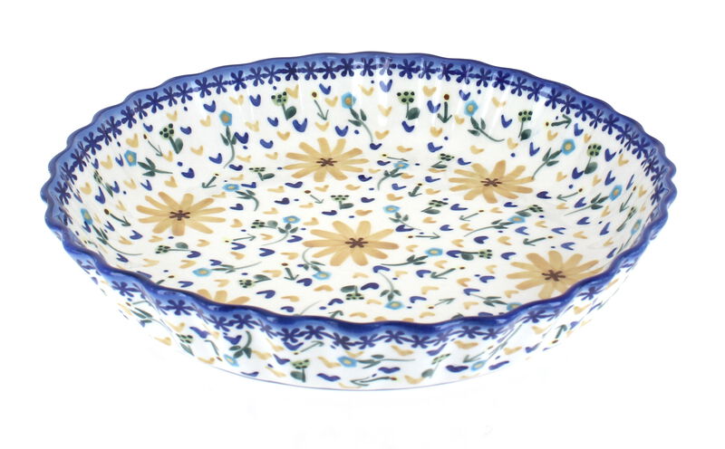 Blue Rose Polish Pottery Yellow Daisy Pie Plate