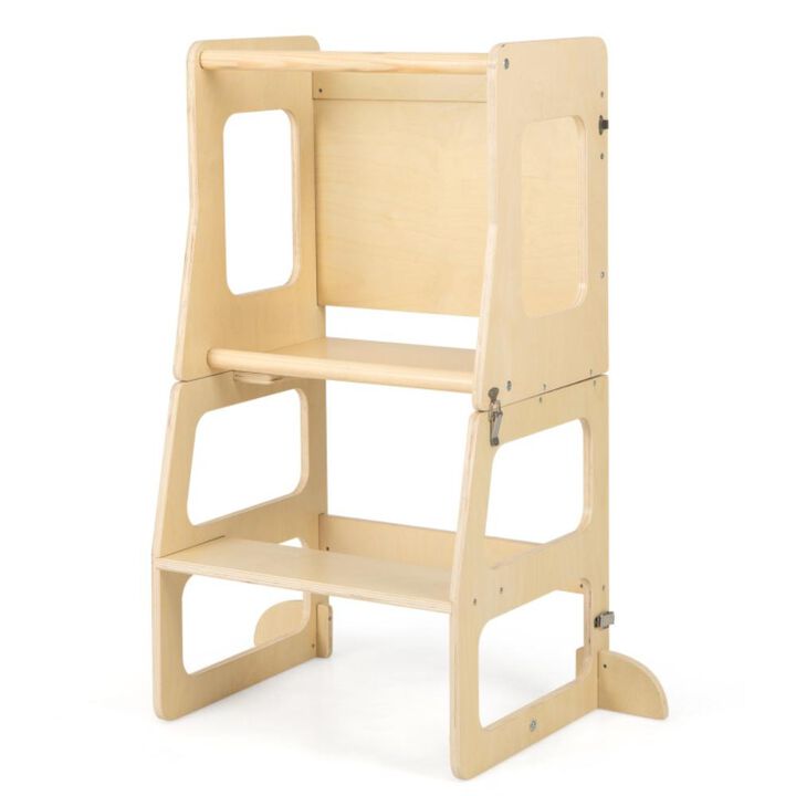 Hivvago 3-in-1 Foldable Kitchen Standing Tower for Toddlers with Chalkboard
