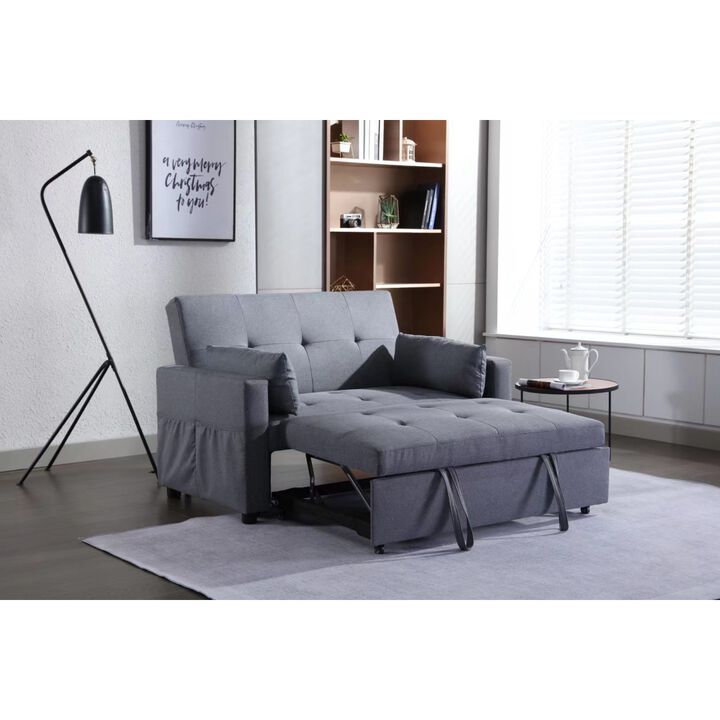 Convertible Sleeper Loveseat in Dark Grey Linen Fabric