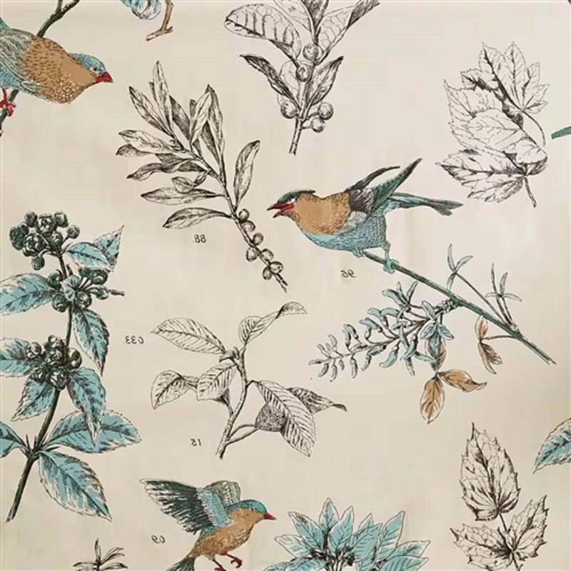 Nature-Inspired Cotton Shower Curtain – Vintage Birds & Leaves Pattern, Eco-Friendly Fabric