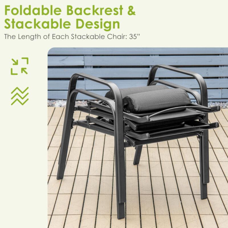 Hivvago 3 Pieces Stackable Patio Bistro Conversation Set with Adjustable Backrest