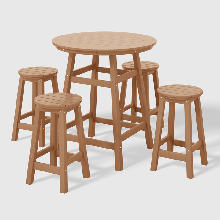 WestinTrends 5-Piece HDPE Outdoor Patio Dining Bar Bistro Table Set with Counter High Round Bar Stools