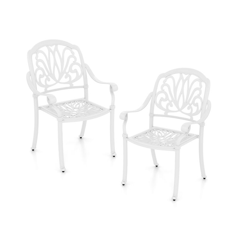 2 Pieces Patio Cast Aluminum Dining Chairs with Armrests For Garden Seating