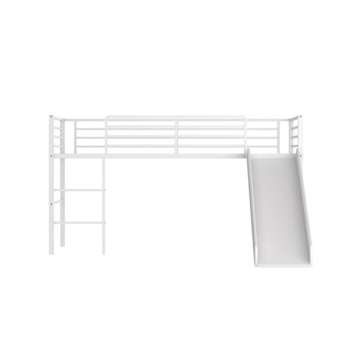 Hivvago Twin Metal Loft Bed with Slide Safety Guardrails and Built-in Ladder