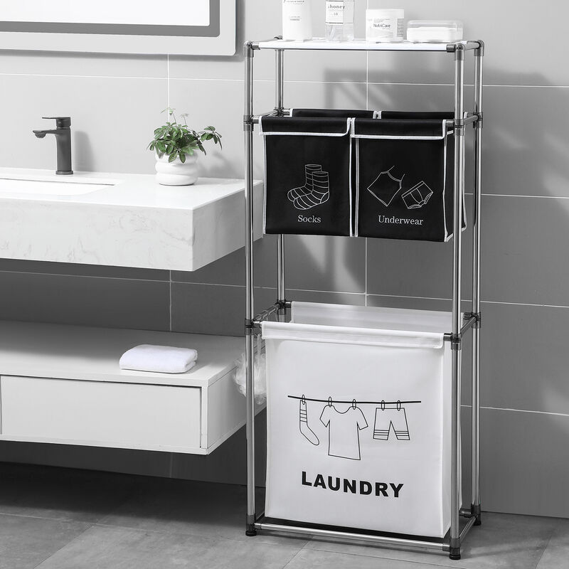 3-Tier Laundry Hamper with 4 Removable Bags Clothes Organizer for Sorting and Storage