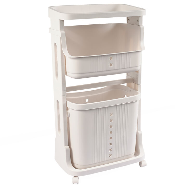 Laundry Basket Plastic Hamper 2-Tier Storage Sorter Hampers with Wheels for Kitchen Bedroom Bathroom Free Standing Storage Baskets