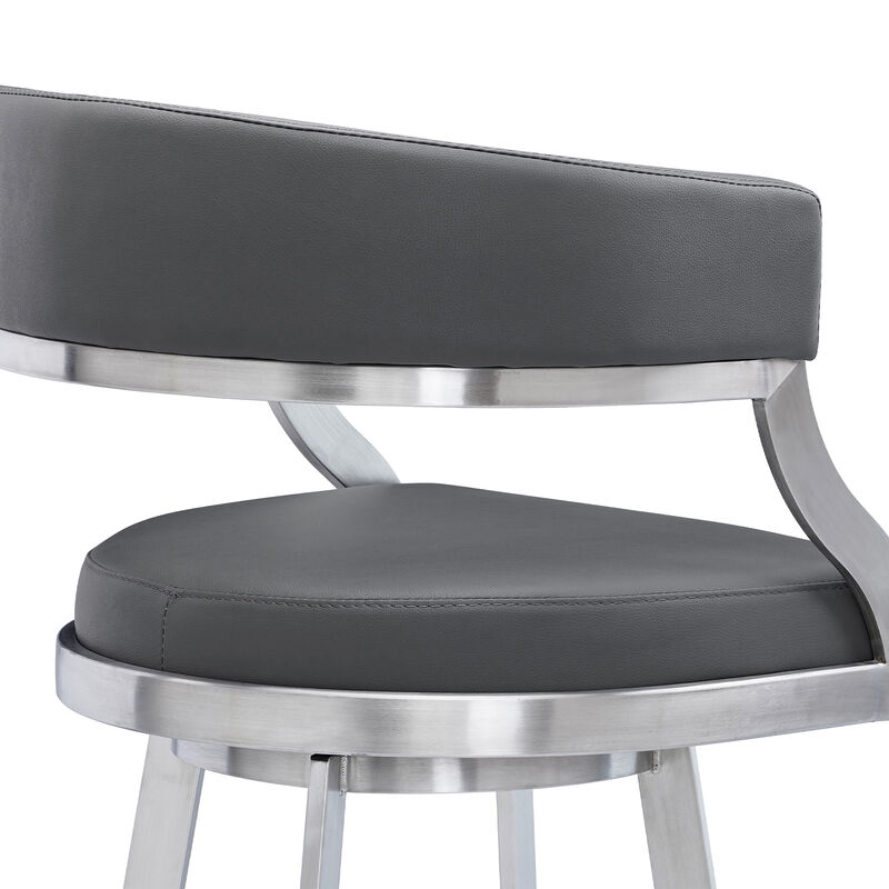 Saturn Counter Height Swivel Faux Leather and Brushed Stainless Steel Bar Stool