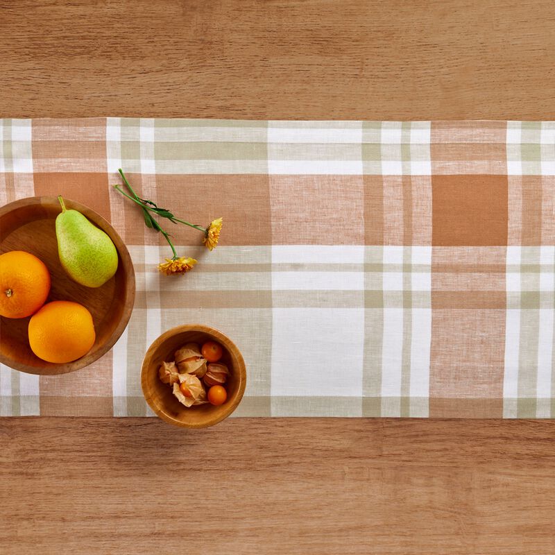 Solino Home 100% Pure Linen Fall Harvest Plaid Table Runner