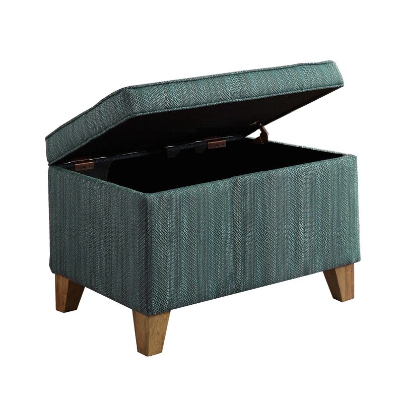 Rectangular Fabric Upholstered Wooden Ottoman with Lift Top Storage, Green - Benzara