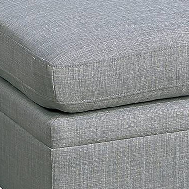 Gimy 37 Inch Ottoman, Cushioned Seat, Gray Dorris Upholstery, Solid Wood - Benzara