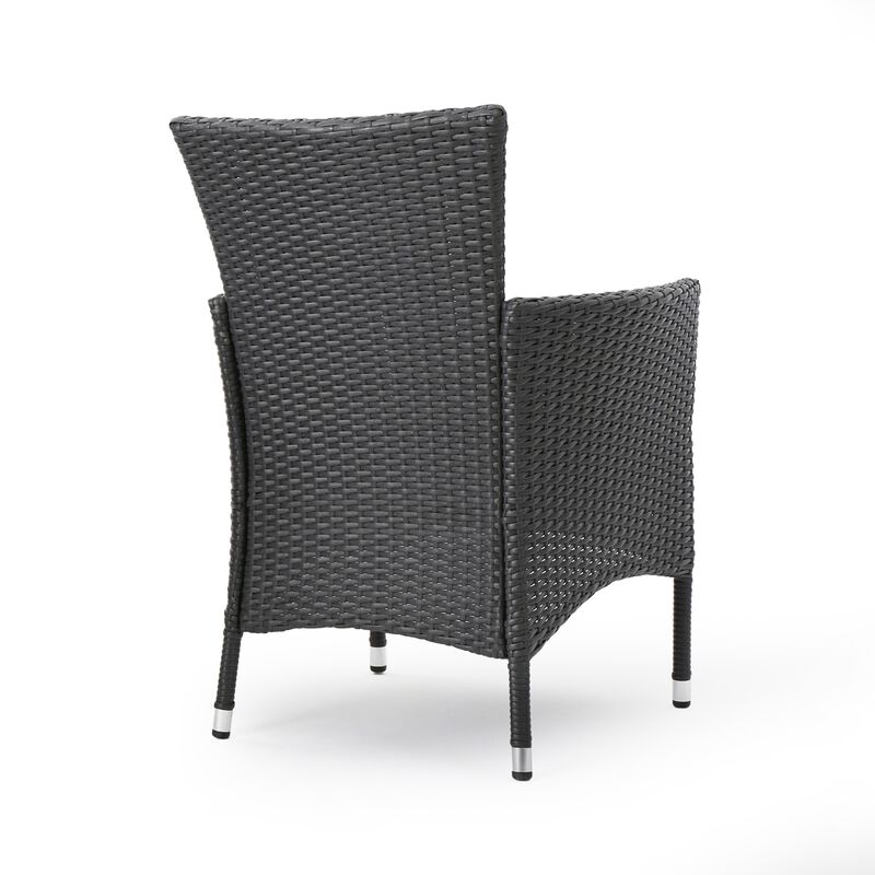 Marri Patio Dining Chair Set of 2, Ergonomic, Gray Wicker Design, Beige