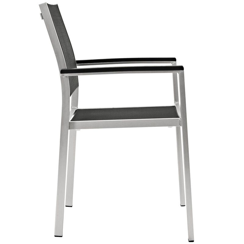 Modway Shore Aluminum Outdoor Patio Dining Arm Chair in Silver Black