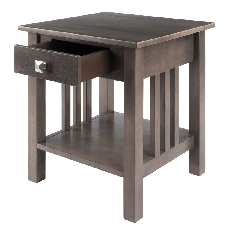 Ergode Wood Stafford End Table - Classic & Contemporary Design, Oyster Gray Finish, Drawer & Shelf, Solid & Composite Wood, 19.9"W x 18.9"D x 22"H