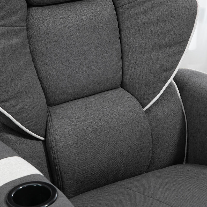 Manual Recliner, Swivel Lounge Armchair With Footrest And Two Cup Holders For Living Room, Black