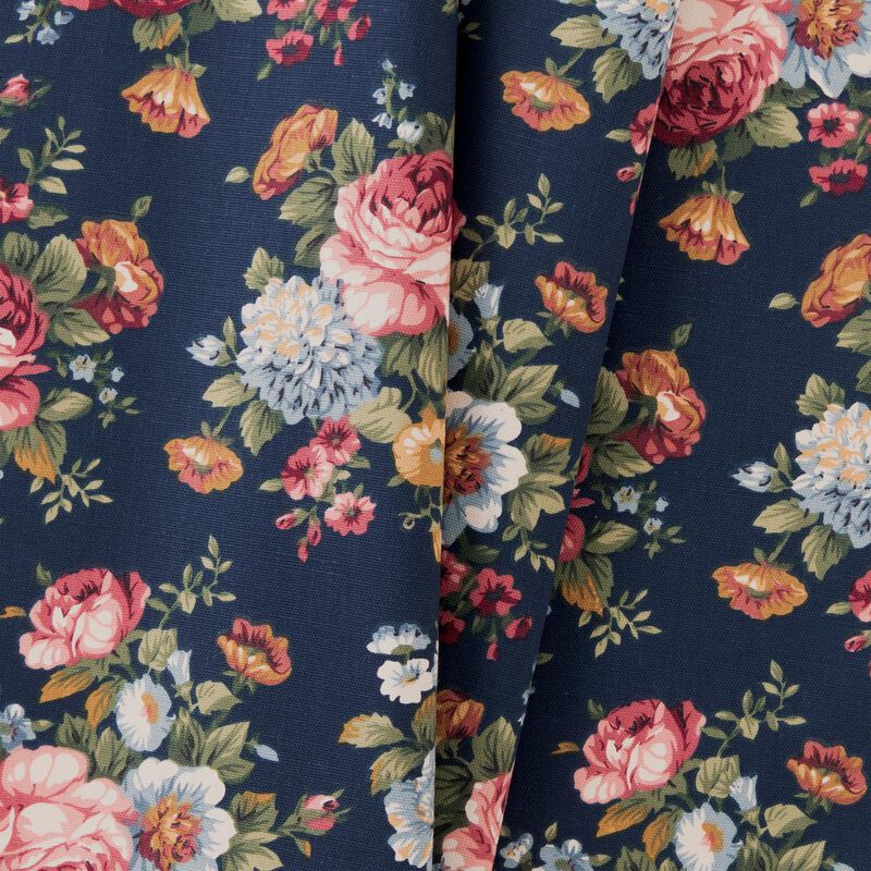 Ellis Bella Rose Stylish Medium Scale Printed Floral Pattern 1.5" Rod Pocket Tier for Windows 56"x24" Navy