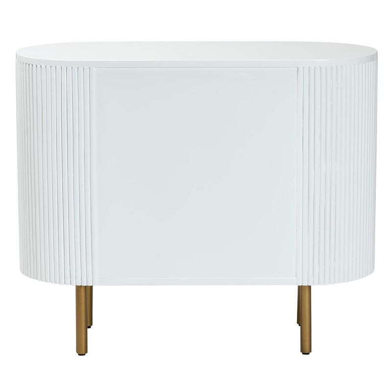 bali & pari Beyla Mid Century White Fluted Wood and Gold Metal 3 Drawer Dresser