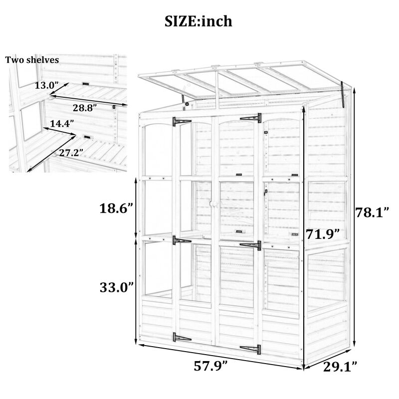 78" Wooden Cold Frame with Skylights, Shelves & Outdoor Walk-inhouse