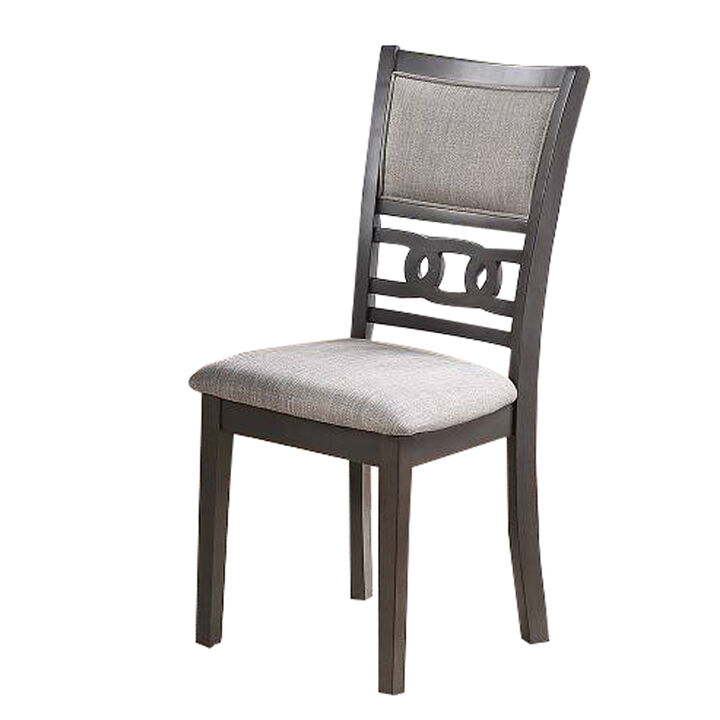Fabric Upholstered Dining Chair with Panel Back, Knot Cut Outs, Set of 2, Gray - Benzara