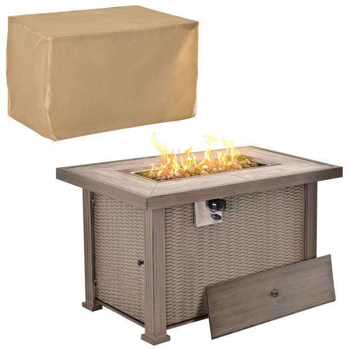 42" Gas Propane Fire Pit Table Patio 50,000BTU Electric Ignition Firepit w/Cover