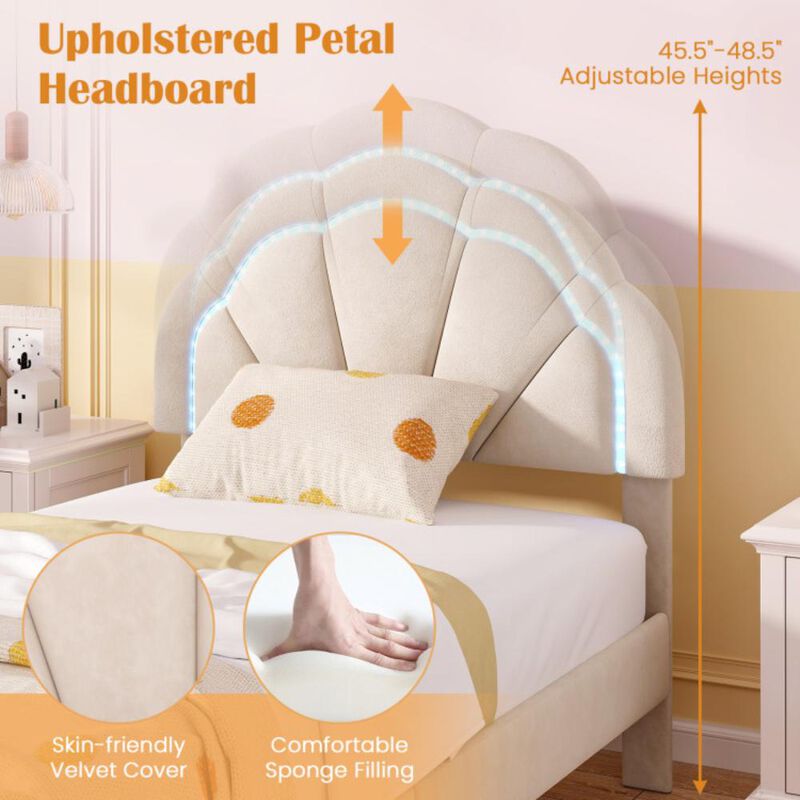 Hivvago Upholstered LED Bed Frame with Adjustable Flower Headboard and Metal Support Feet