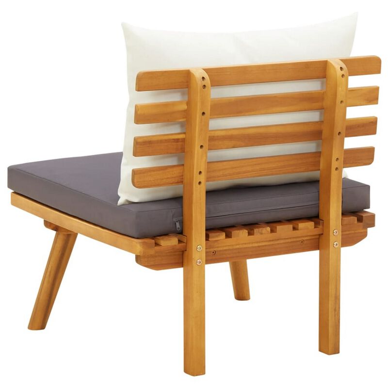 Roma Outdoor Modular Armless Chair, White Fabric, Brown Acacia Wood - Benzara